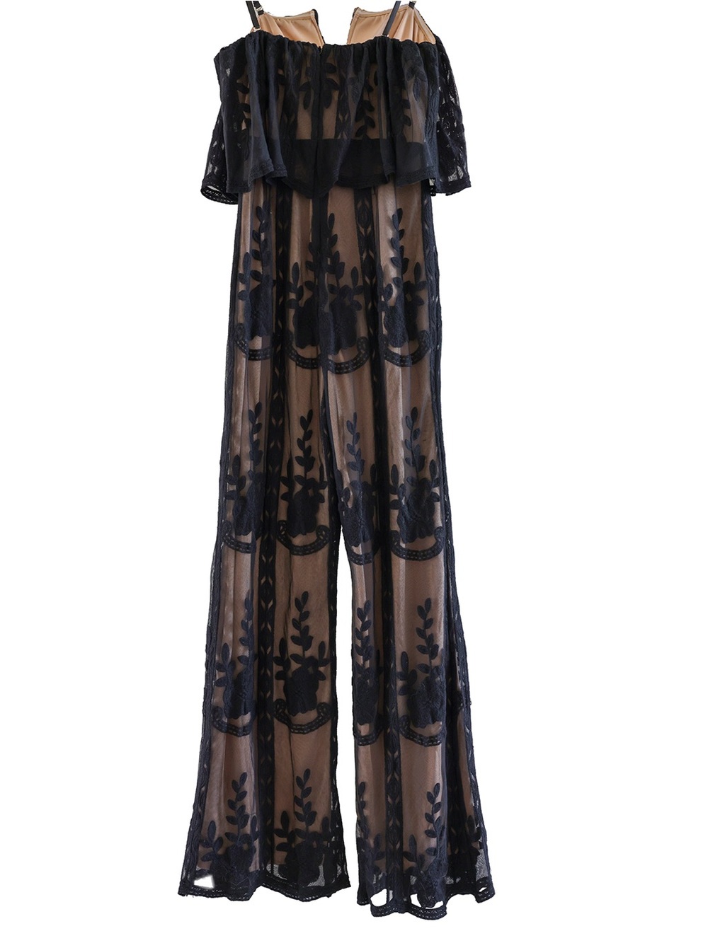 Aakaa Navy Sheer Embroidered Wide-Leg Jumpsuit - Picture 2 of 4